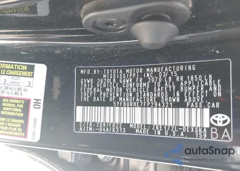 2015 Toyota Corolla S Plus из США, поврежденный, VIN 5YFBURHE7FP294321